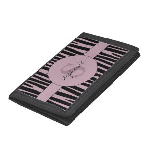 Custom Name Monogrammed Zebra stripes pattern Trifold Wallet