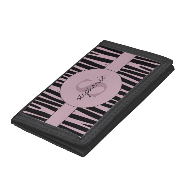 Custom Name Monogrammed Zebra stripes pattern Trifold Wallet (Bottom)
