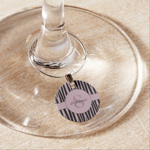 Custom Name Monogrammed Zebra stripes pattern Wine Charm