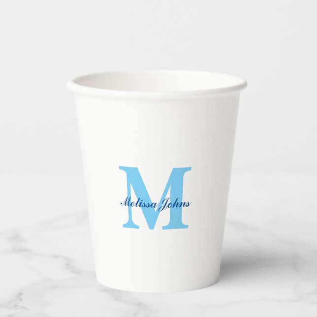  Custom Name Monograms Blue Baby Showers Birthdays Paper Cups (Front)