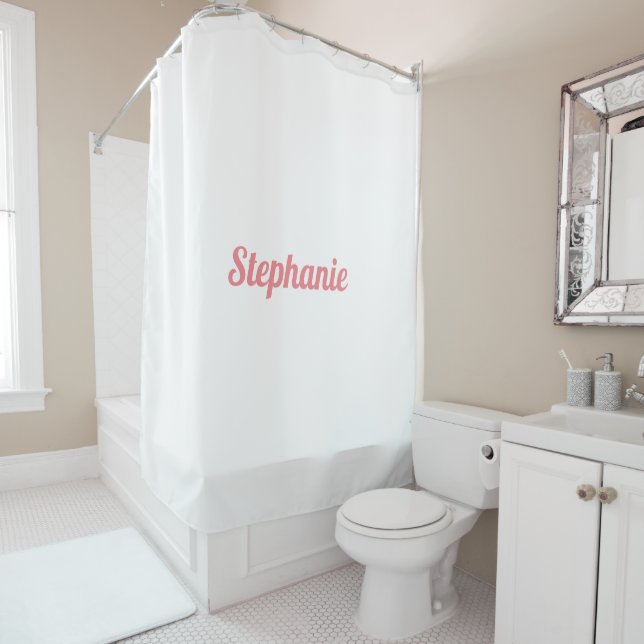 Custom Name Monograms Salmon Pink White Decor Cute Shower Curtain (In Situ)