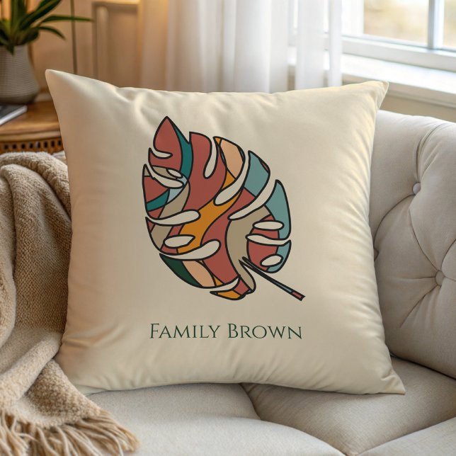 Custom Name Monstera Leaf Jungalow Boho Green Throw Pillow (Custom Name Monstera Leaf Jungalow Boho Green Throw Pillow)