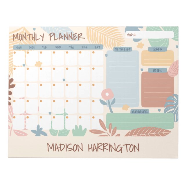 Custom Name Monthly Planner Notepad (Front)