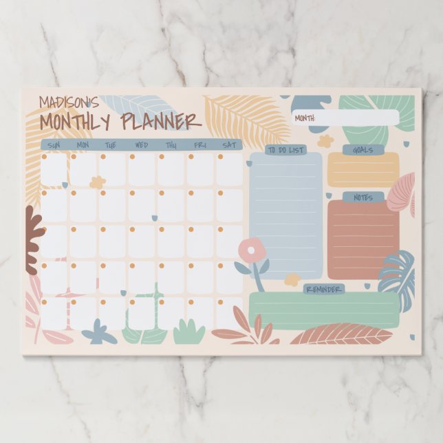Custom Name Monthly Planner Paper Pad (Front)