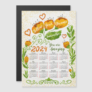 Custom Name Motivational 2024 Calendar Magnet Card