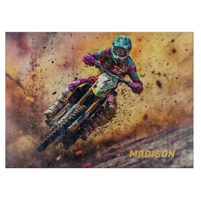 Custom Name Motocross Cutting Board (Front)
