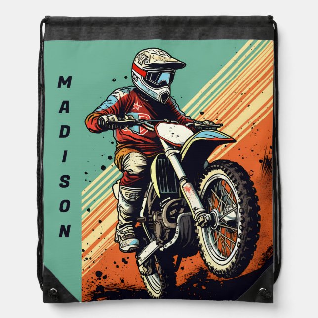 Custom Name Motocross Drawstring Bag (Front)