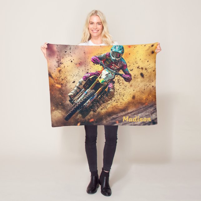 Custom Name Motocross Fleece Blanket (In Situ)