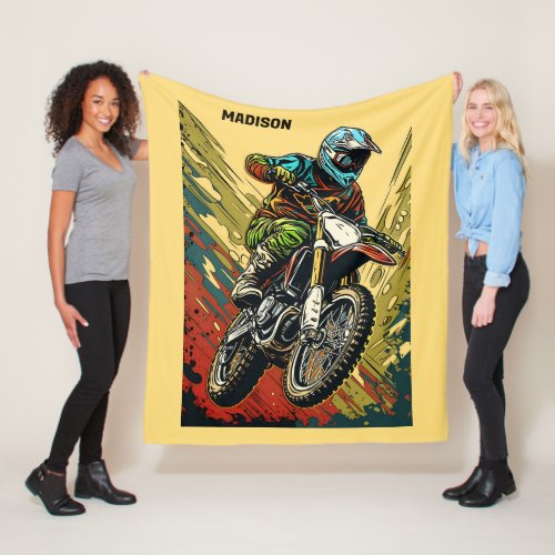 Custom Name Motocross Fleece Blanket