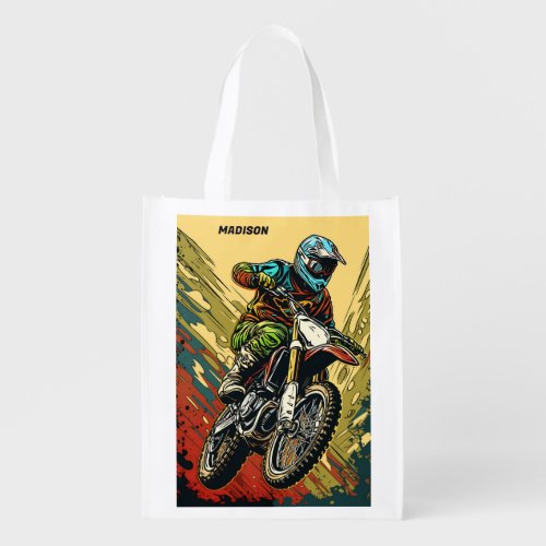 Custom Name Motocross Grocery Bag