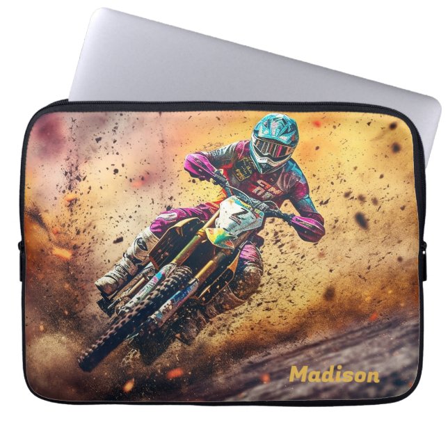 Custom Name Motocross Laptop Sleeve (Front)