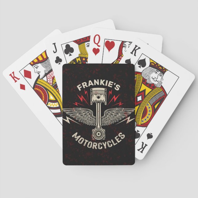Custom NAME Motorcycle Piston Wings Biker Garage Poker Cards (Back)