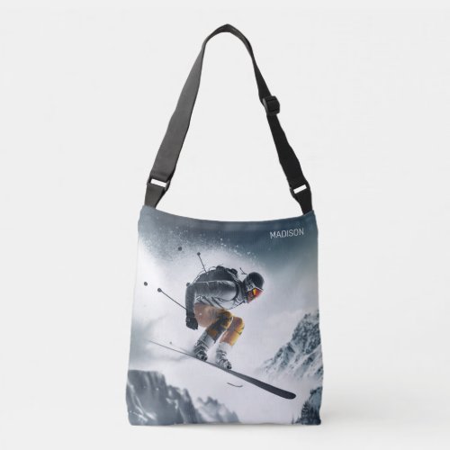 Custom Name Mountain Skier Crossbody Bag