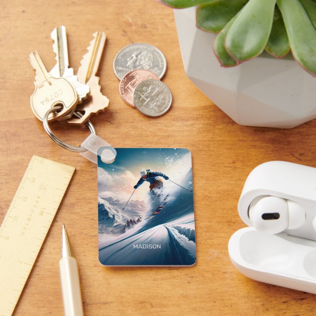 Custom Name Mountain Skier Keychain (Desk)