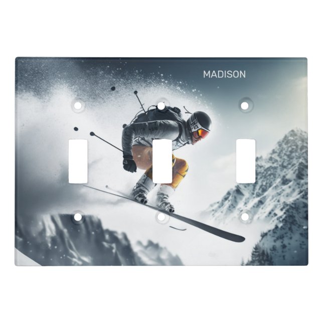 Custom Name Mountain Skier Light Switch Cover (Front)