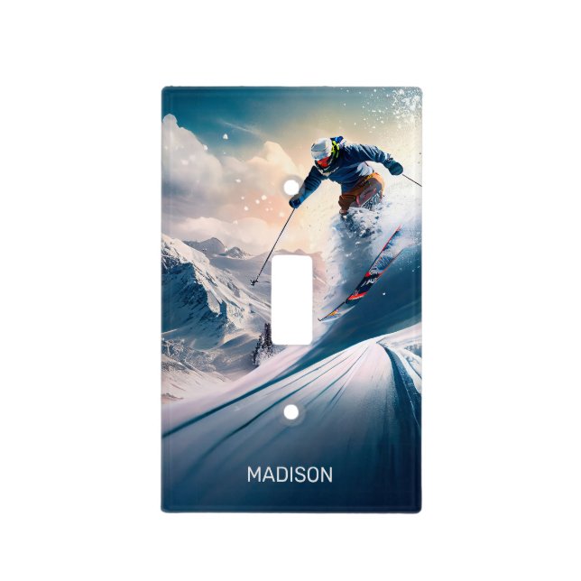 Custom Name Mountain Skier Light Switch Cover (Front)