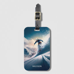 Custom Name Mountain Skier Luggage Tag