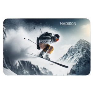 Custom Name Mountain Skier Magnet