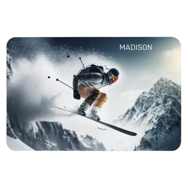 Custom Name Mountain Skier Magnet (Horizontal)
