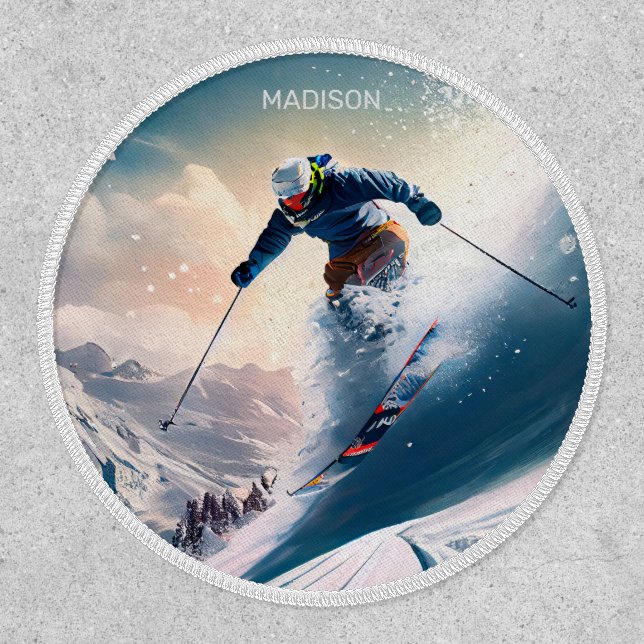Custom Name Mountain Skier Patch (Front)