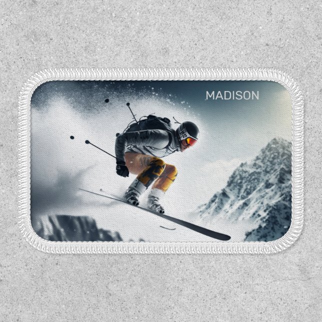 Custom Name Mountain Skier Patch (Front)