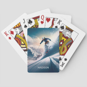 Custom Name Mountain Skier Poker Cards