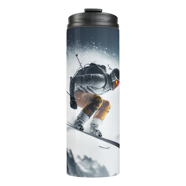 Custom Name Mountain Skier Thermal Tumbler (Front)