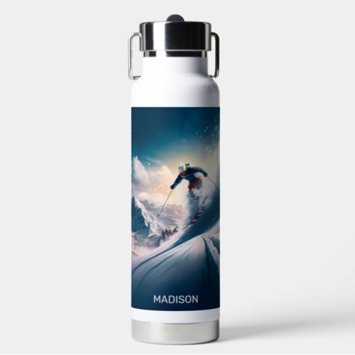 Custom Name Mountain Skier Water Bottle