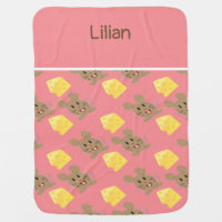 Custom name mouse and cheese pink pattern baby blanket