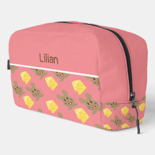 Custom name mouse and cheese pink pattern dopp kit