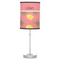 Custom name mouse and cheese pink pattern table lamp