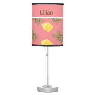 Custom name mouse and cheese pink pattern table lamp