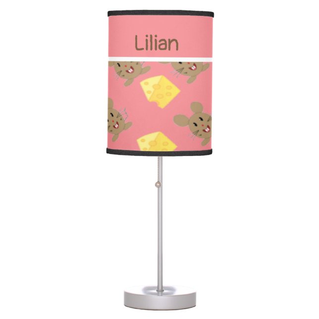 Custom name mouse and cheese pink pattern table lamp (Front)