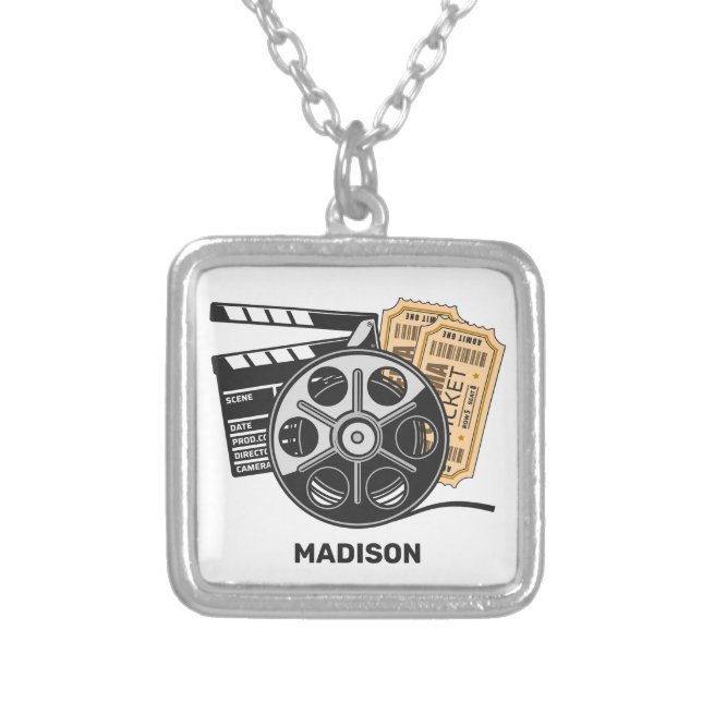 Custom Name Movie Silver Plated Necklace (Front)