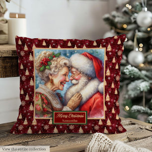 Custom Name Mr. Mrs Claus Pillow Vintage Christmas