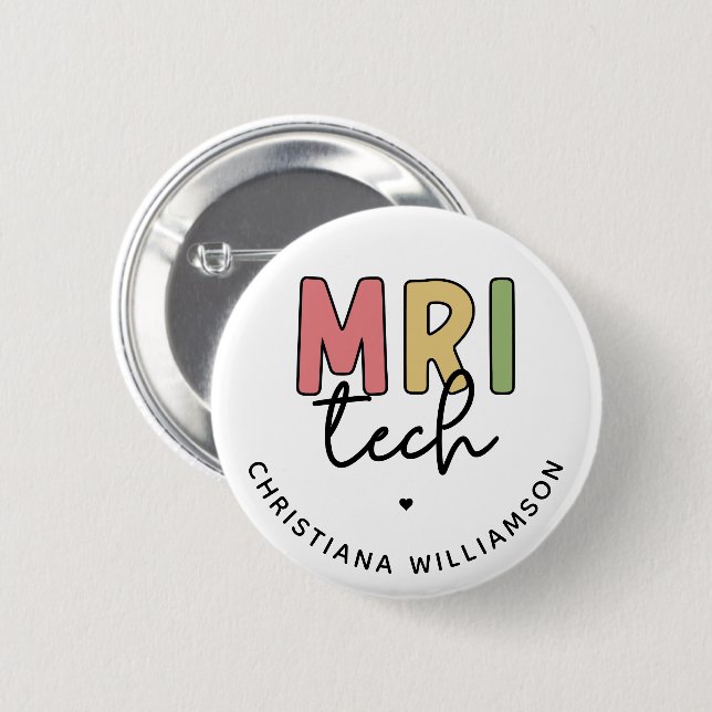 Custom Name MRI Tech | MRI Technologist Gifts Button (Front & Back)