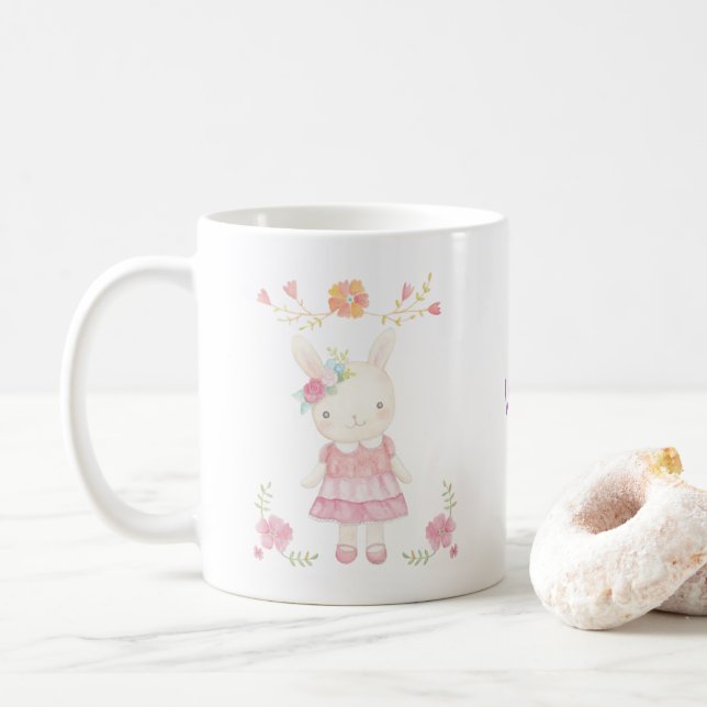 Custom Name mug Personalized Cute Bunny Rabbit mug (With Donut)