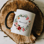 Custom Name Mug | Personalized Template Mugs<br><div class="desc">Customize with your own name or text. Features pink and red watercolor flowers.</div>