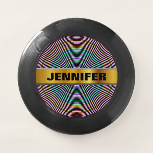 Custom Name  Multicolored CirclesRings Pattern Wham_O Frisbee