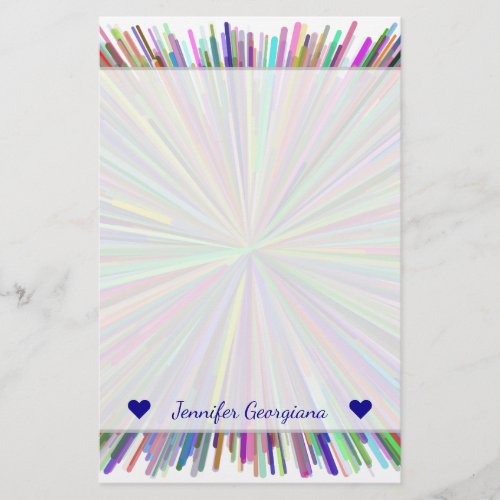 Custom Name  Multicolored Line Burst Pattern Stationery