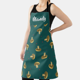 Custom name mushrooms on green apron