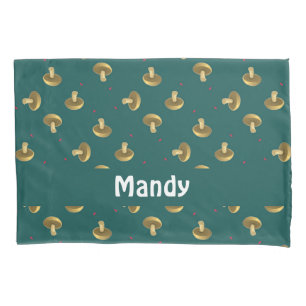 Custom name mushrooms on green pillow case