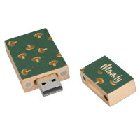 Custom name mushrooms on green wood flash drive