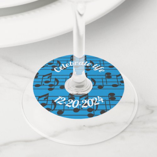 Custom Name Music notes Wine Glass Tag