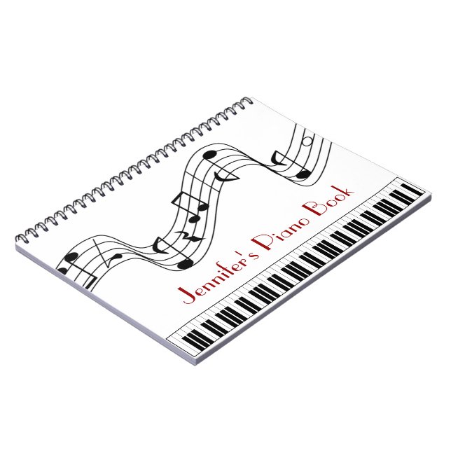 Custom Name Music Piano Keyboard and Notes Notebook (Left Side)