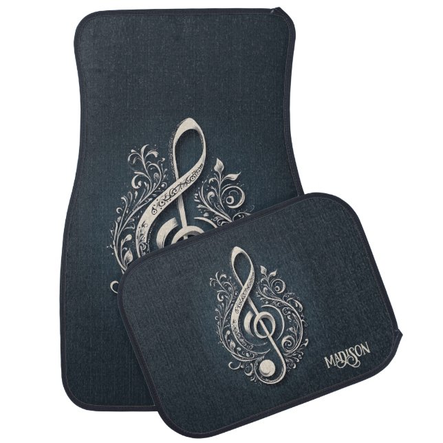 Custom Name Musical Clef Note Car Floor Mat (Set)