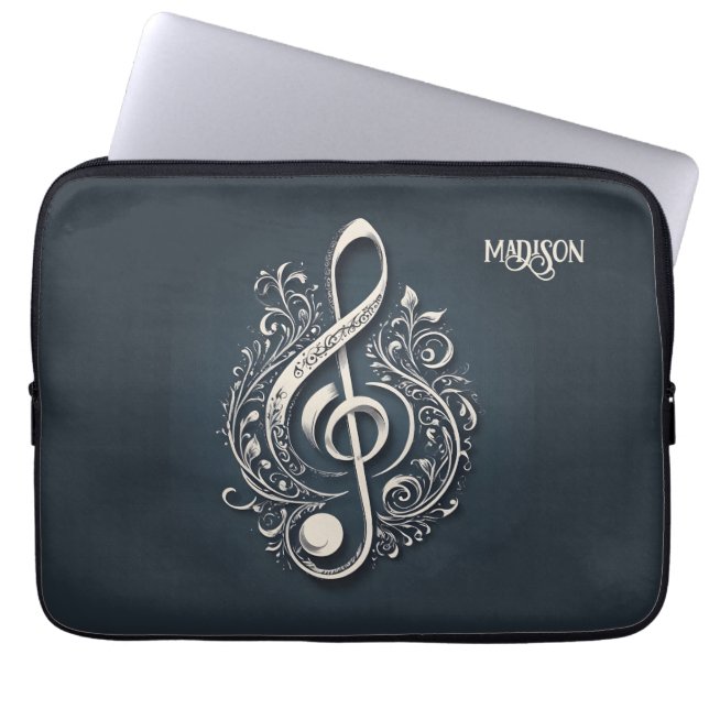 Custom Name Musical Clef Note Laptop Sleeve (Front)
