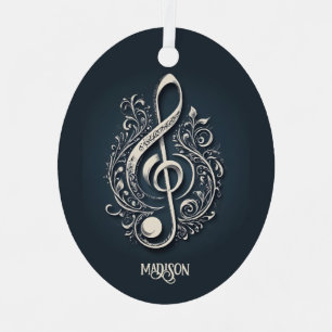 Custom Name Musical Clef Note Metal Ornament