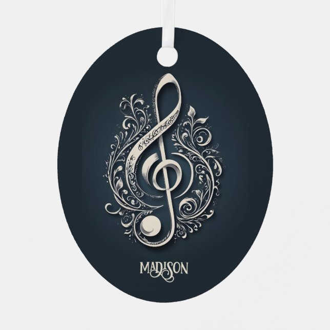 Custom Name Musical Clef Note Metal Ornament (Front)
