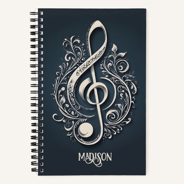 Custom Name Musical Clef Note Notebook (Front)